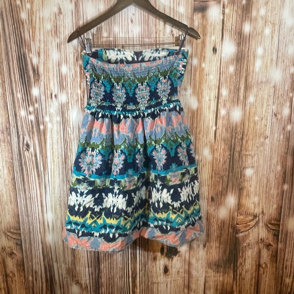 Red Camel Women's Size M Blue-Multi Abstract Strapless Dress - Picture 3 of 6